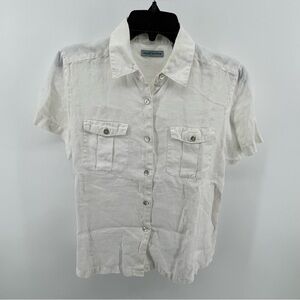 Marsh Landing Linen Camp Shirt Short Sleeve Button Up Size Small White